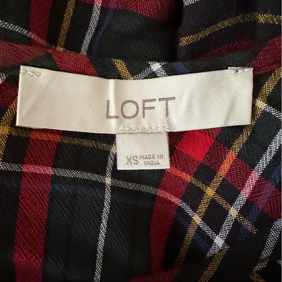 Loft Plaid Button Back Balloon Long Sleeve Blouse XS - Picture 4 of 5